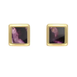 9ct Yellow Gold Blue John Dinky Square Stud Earrings