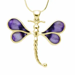 9ct Yellow Gold Blue John Four Stone Dragonfly Necklace