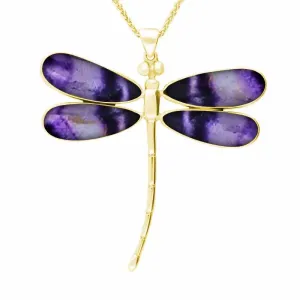 9ct Yellow Gold Blue John Four Stone Large Dragonfly Necklace