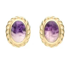 9ct Yellow Gold Blue John Heavy Rope Stud Earrings
