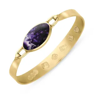9ct Yellow Gold Blue John King's Coronation Hallmark Wide Oval Bangle D