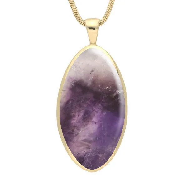 9ct Yellow Gold Blue John Large Oval Necklace