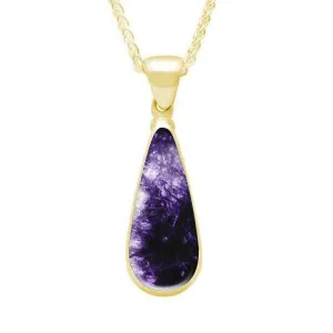9ct Yellow Gold Blue John Long Pear Necklace