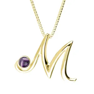 9ct Yellow Gold Blue John Love Letters Initial M Necklace