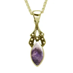 9ct Yellow Gold Blue John Marquise Drop Necklace