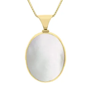 9ct Yellow Gold Blue John Mother of Pearl King's Coronation Hallmark Double Sided Oval Necklace D