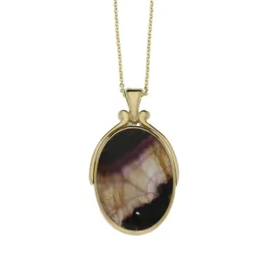 9ct Yellow Gold Blue John Mother of Pearl Swivel Oval Fob Necklace