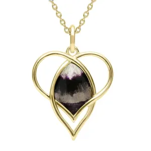 9ct Yellow Gold Blue John Open Heart Twist Necklace