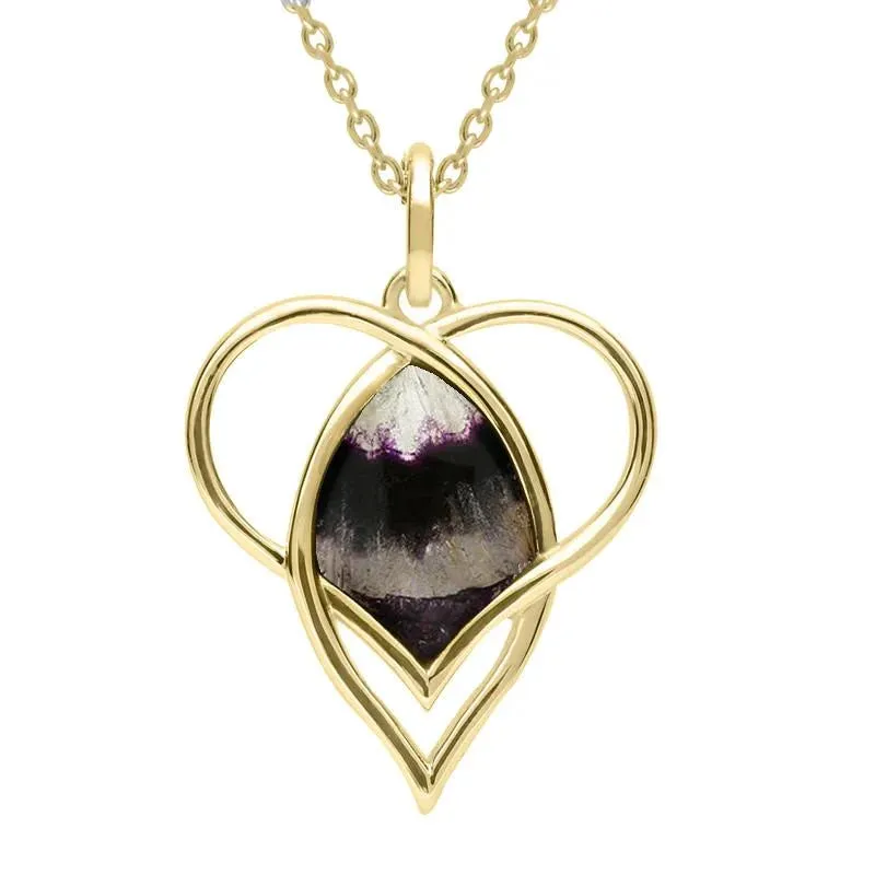 9ct Yellow Gold Blue John Open Heart Twist Necklace