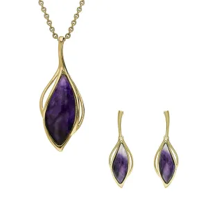 9ct Yellow Gold Blue John Open Marquise Two Piece Set