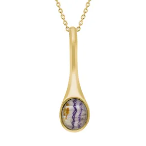 9ct Yellow Gold Blue John Oval Long Tapered Drop Necklace