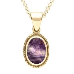 9ct Yellow Gold Blue John Oval Rope Edge Drop Necklace