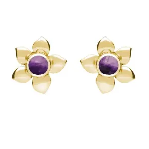 9ct Yellow Gold Blue John Petal Stud Earrings