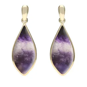 9ct Yellow Gold Blue John Pointed Pear Drop Earrings