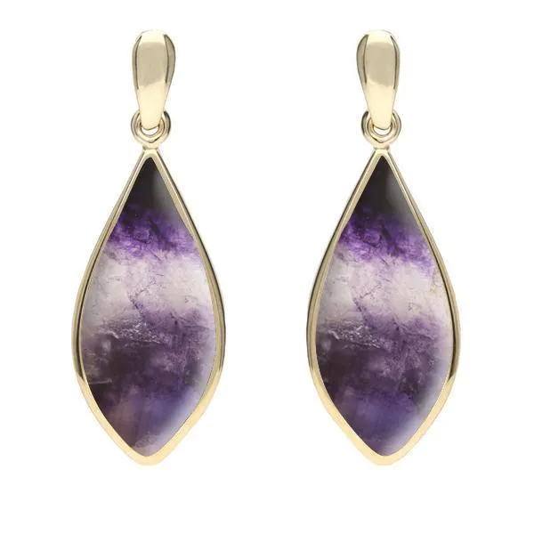 9ct Yellow Gold Blue John Pointed Pear Drop Earrings