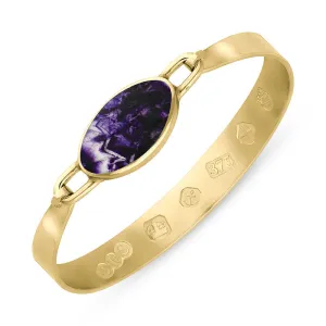 9ct Yellow Gold Blue John Queen's Jubilee Hallmark Wide Oval Bangle D