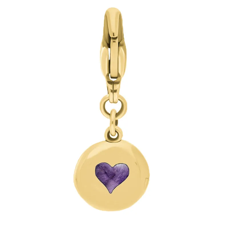 9ct Yellow Gold Blue John Round Shaped Heart Clip Charm