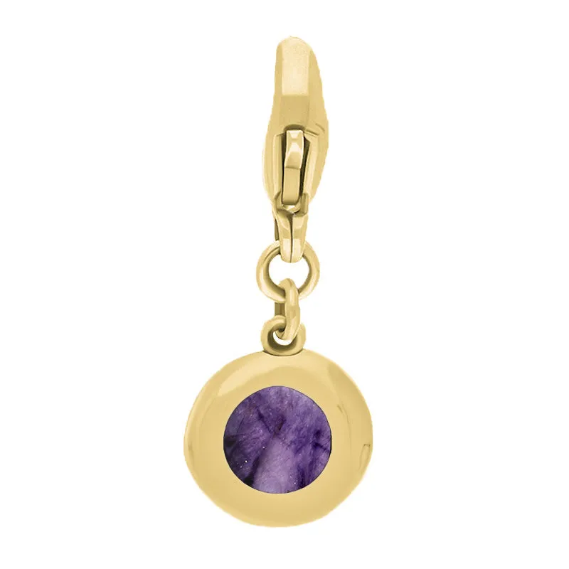 9ct Yellow Gold Blue John Round Shaped Heart Clip Charm