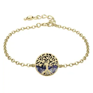 9ct Yellow Gold Blue John Round Tree of Life Chain Bracelet