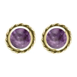 9ct Yellow Gold Blue John Round Twist Edge Stud Earrings