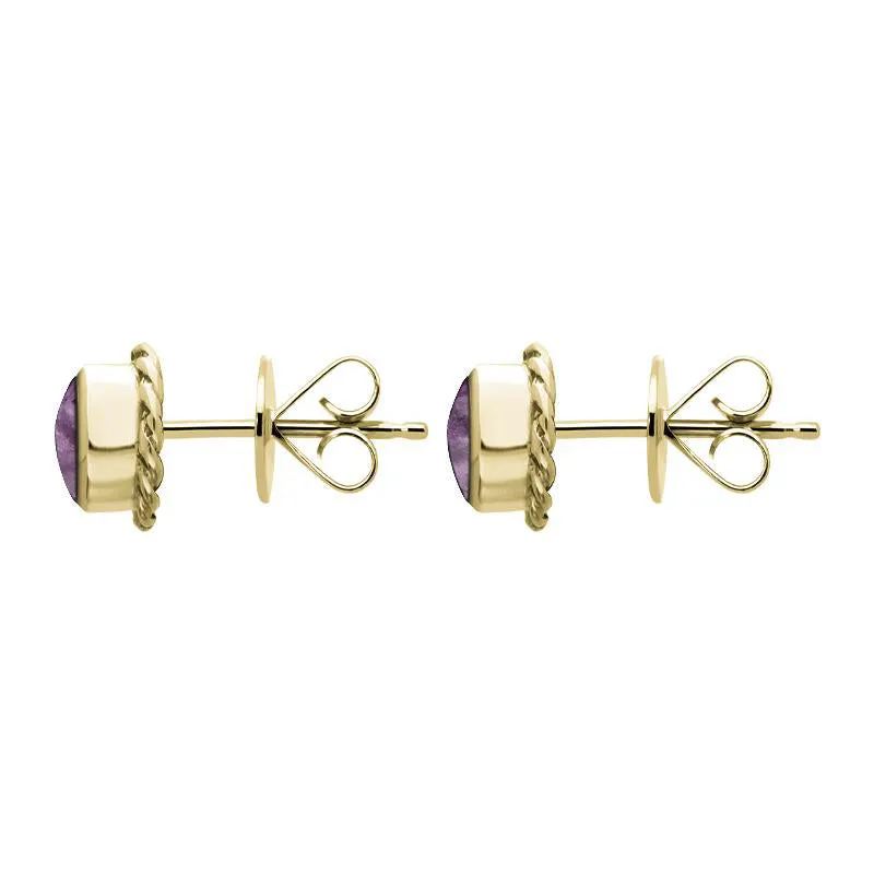 9ct Yellow Gold Blue John Round Twist Edge Stud Earrings