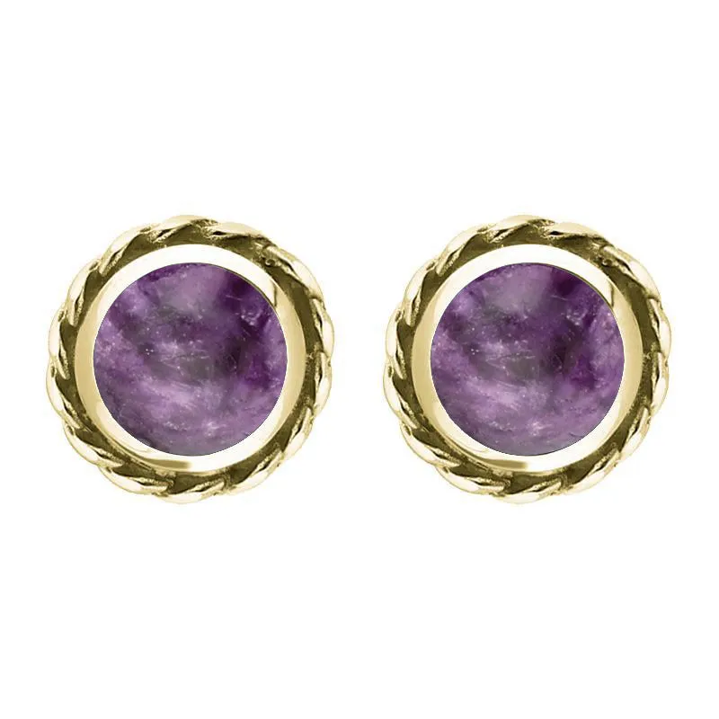 9ct Yellow Gold Blue John Round Twist Edge Stud Earrings