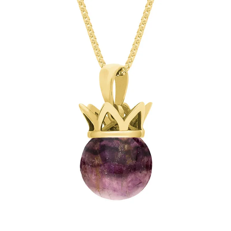 9ct Yellow Gold Blue John Royal Coronet 11mm Bead Pendant