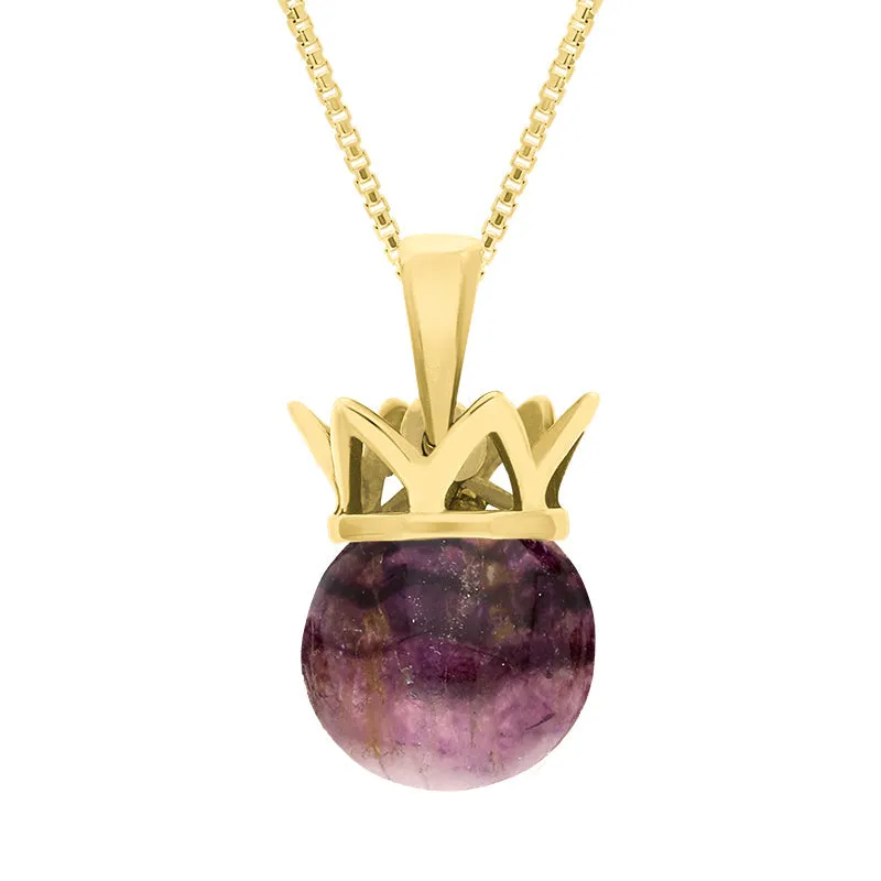 9ct Yellow Gold Blue John Royal Coronet 11mm Bead Pendant