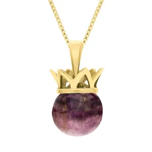 9ct Yellow Gold Blue John Royal Coronet 11mm Bead Pendant