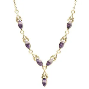 9ct Yellow Gold Blue John Seven Stone Marquise Necklace
