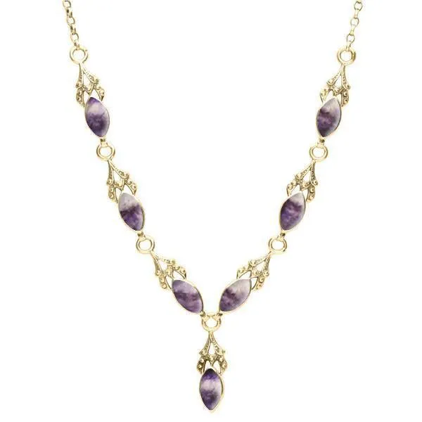 9ct Yellow Gold Blue John Seven Stone Marquise Necklace