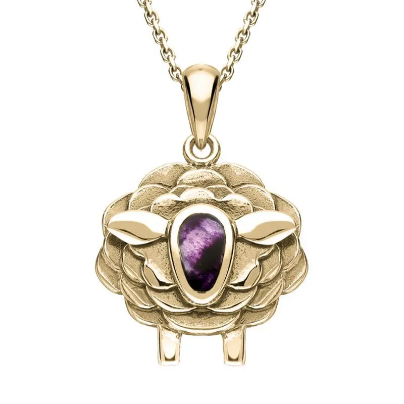 9ct Yellow Gold Blue John Sheep Necklace