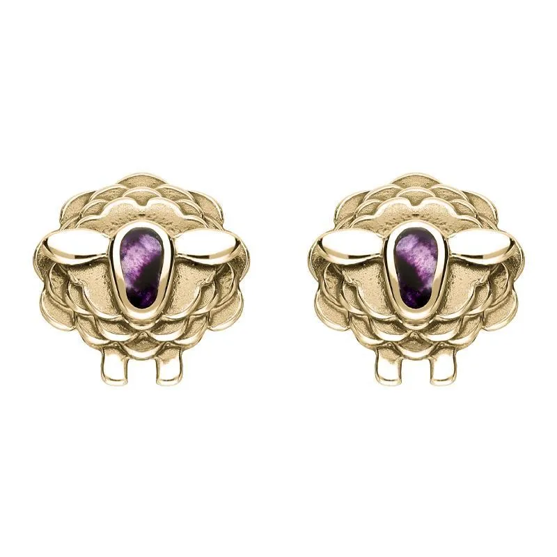 9ct Yellow Gold Blue John Sheep Stud Earrings