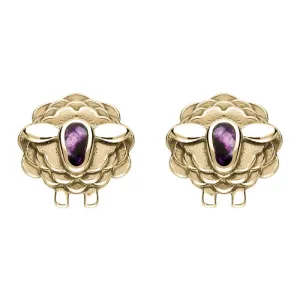 9ct Yellow Gold Blue John Sheep Stud Earrings