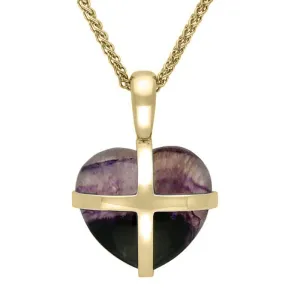 9ct Yellow Gold Blue John Small Cross Heart Necklace