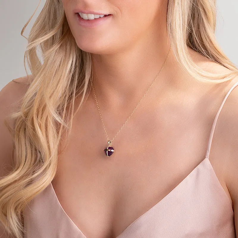 9ct Yellow Gold Blue John Small Cross Heart Necklace