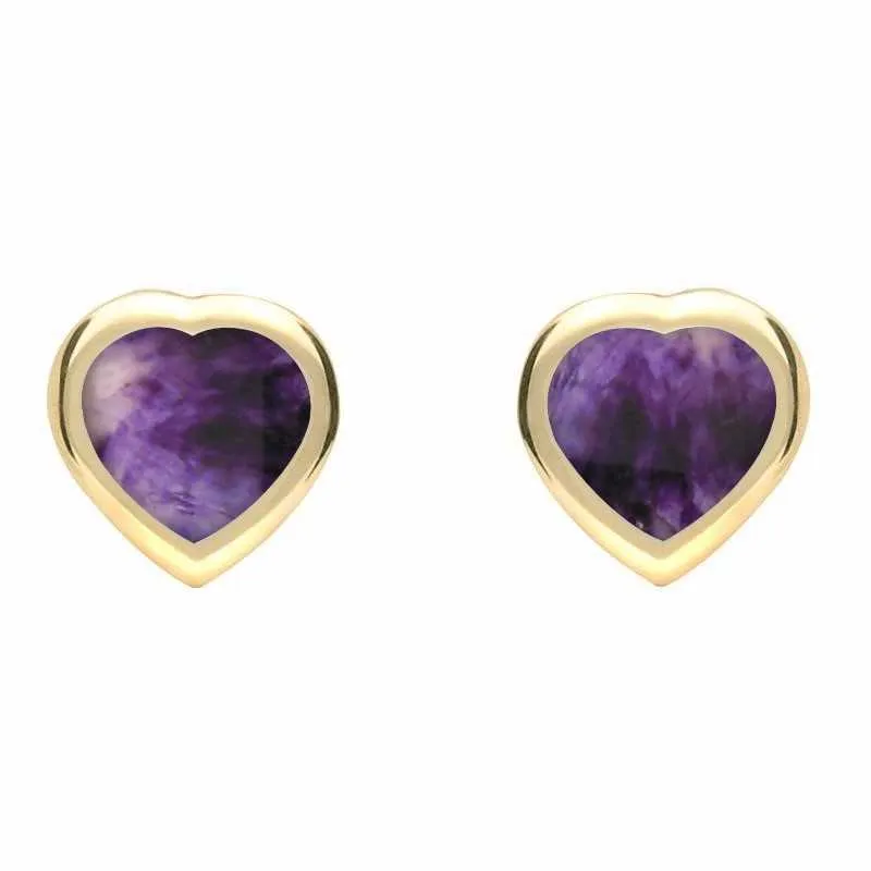 9ct Yellow Gold Blue John Small Framed Heart Stud Earrings