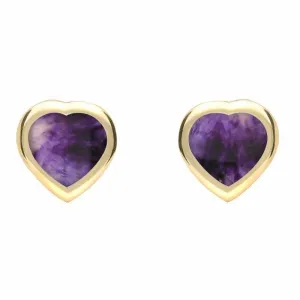 9ct Yellow Gold Blue John Small Framed Heart Stud Earrings