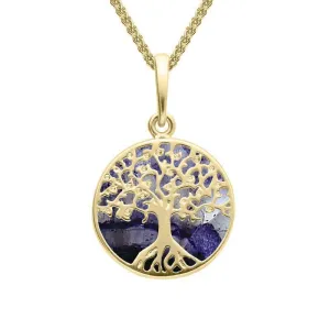 9ct Yellow Gold Blue John Small Round Tree Of Life Necklace