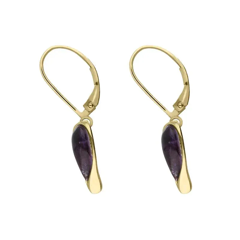 9ct Yellow Gold Blue John Swirl Heart Hook Drop Earrings