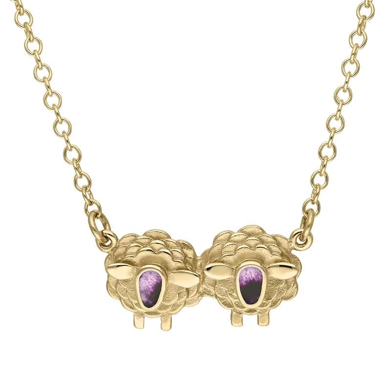 9ct Yellow Gold Blue John Two Sheep Necklace