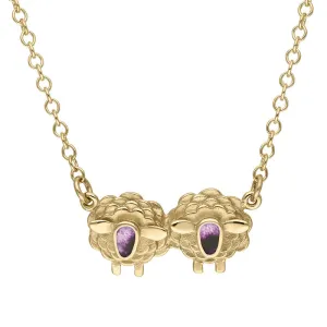 9ct Yellow Gold Blue John Two Sheep Necklace