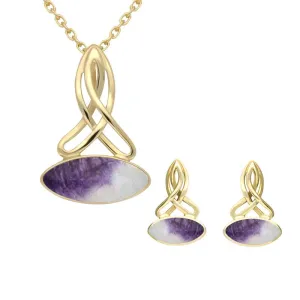 9ct Yellow Gold Blue John Wide Marquise Celtic Two Piece Set