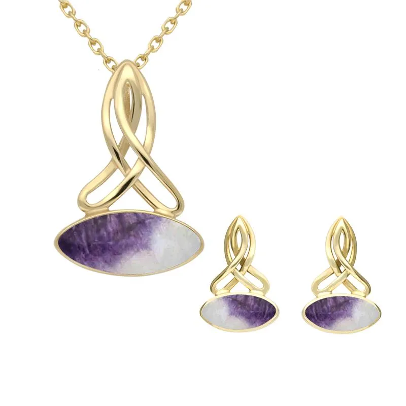 9ct Yellow Gold Blue John Wide Marquise Celtic Two Piece Set