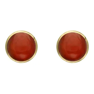 9ct Yellow Gold Carnelian 8mm Classic Large Round Stud Earrings D