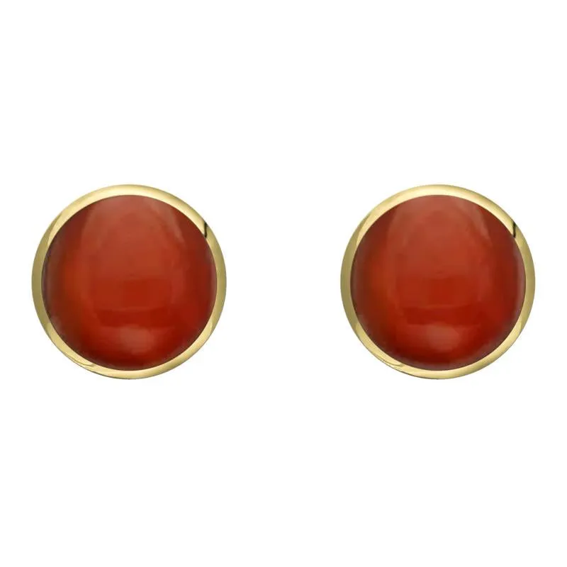 9ct Yellow Gold Carnelian 8mm Classic Large Round Stud Earrings D