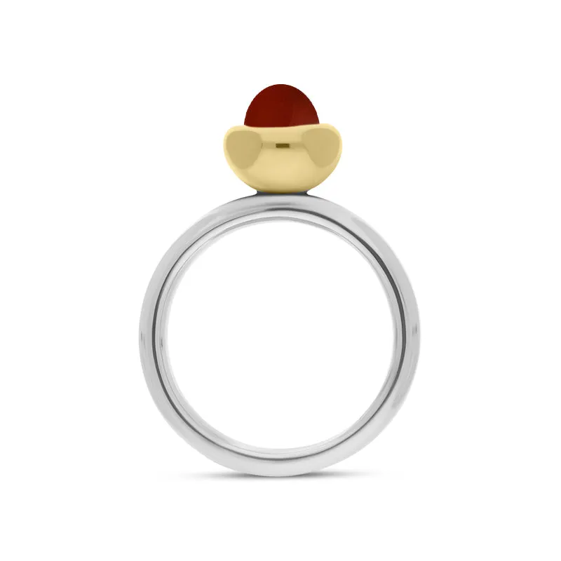 9ct Yellow Gold Carnelian Stepping Stones Bead Cup Stacking Ring