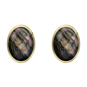 9ct Yellow Gold Dark Mother of Pearl 8 x 10mm Classic Large Oval Stud Earrings