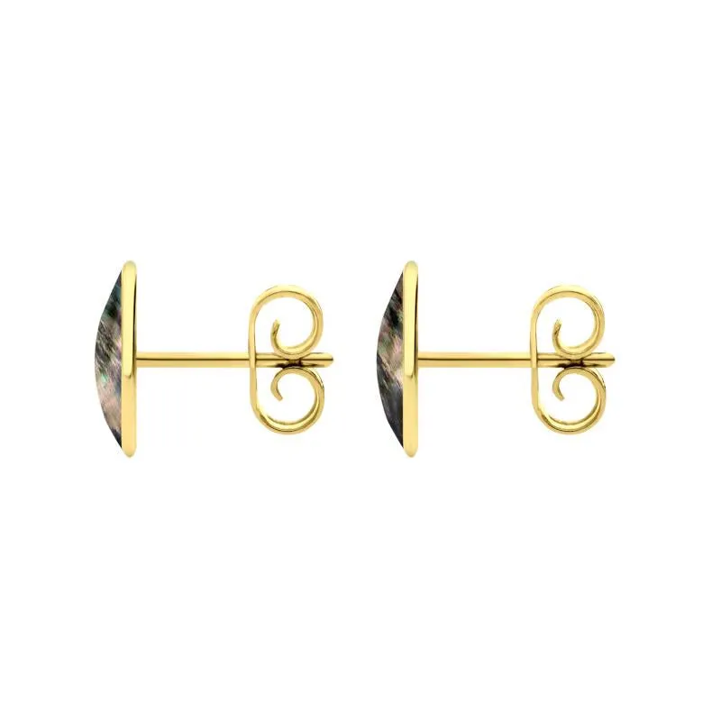 9ct Yellow Gold Dark Mother of Pearl 8 x 10mm Classic Large Oval Stud Earrings