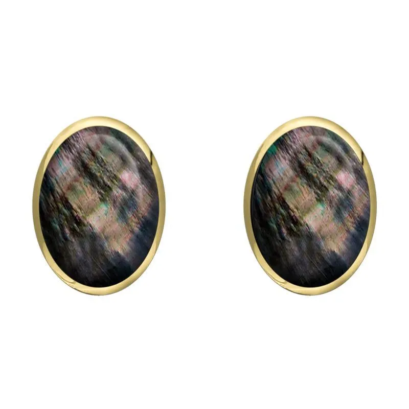 9ct Yellow Gold Dark Mother of Pearl 8 x 10mm Classic Large Oval Stud Earrings
